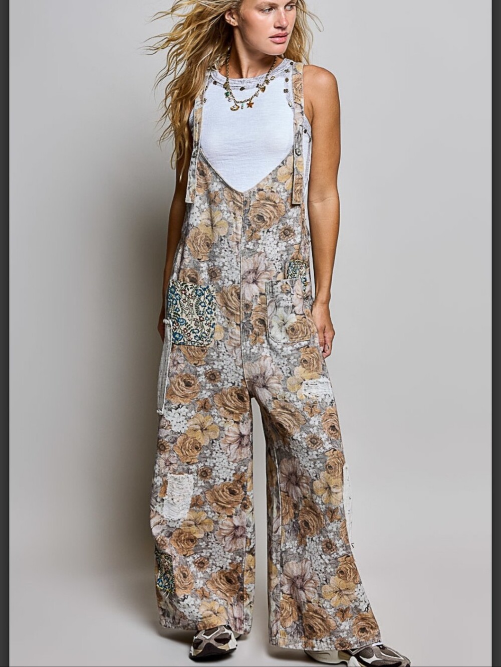 #2027 POL Faded Garden Wide-Leg Overalls
